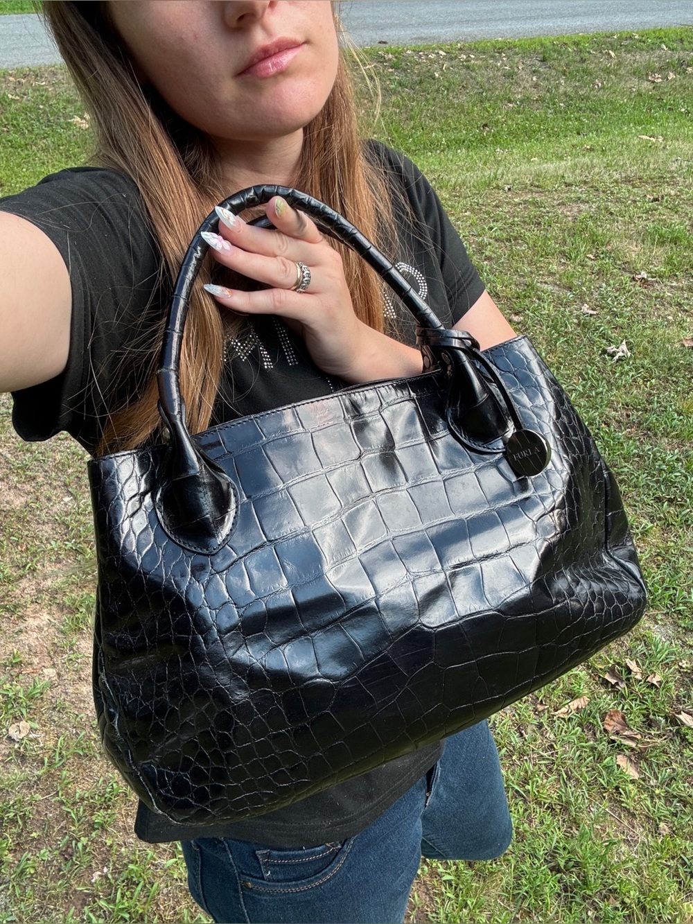 Furla Croc-Embossed Shoulder Bag - Picture 4 of 17